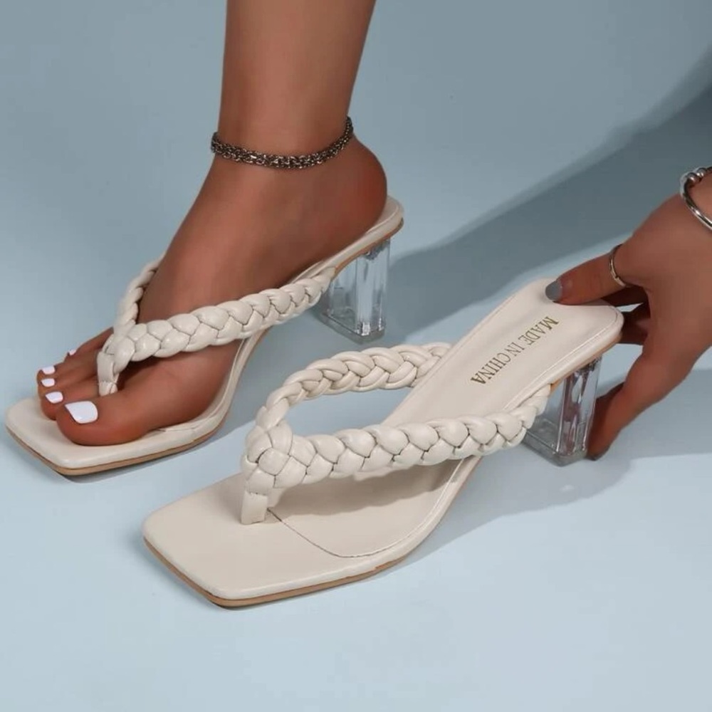 Braided Clear Heeled Thong Sandals